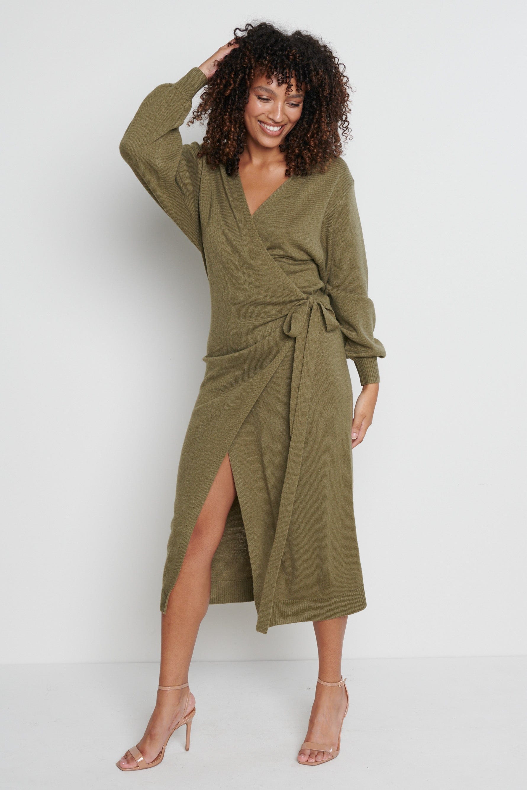 Beau Wrap Midi Dress - Olive Green– Pretty Lavish